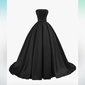 Black Satin Strapless Ball Gown